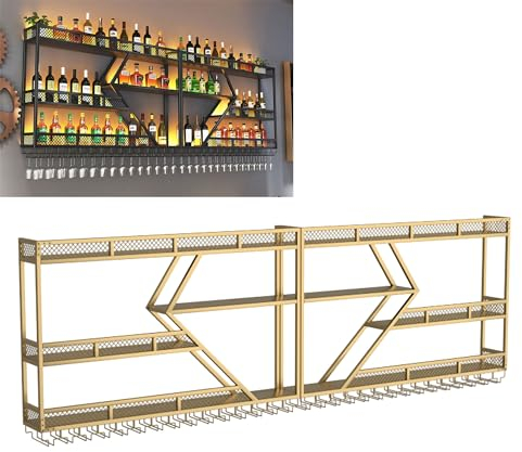 sjdoPulse Weinregal, Barregale, Wandmontage, Mit Weinglashalter, Likörregal, Minibar-Glasregale, Hängendes Weinglas-Aufbewahrungsregal, Whisky-Regal, Wand-Barschrank, Likörflaschen-Ausstellungsregal