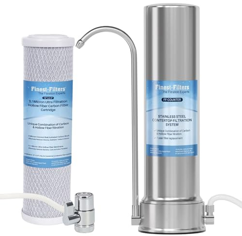 Countertop Water Filter Multi Stage Stainless Steel Countertop Filtration System Kitchen Tap Faucet Water Filter Reduces Chlorine, Heavy Metals, Odours, 12 Month Filter Included