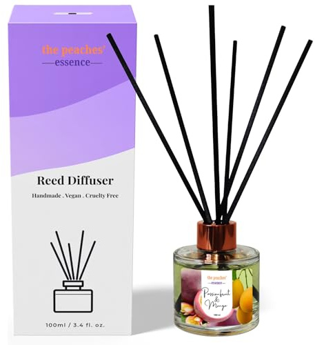 Passionfruit and Mango Reed Diffuser | Premium Quality 100ml Diffuser Bottle with 10 Fibre Sticks | Natural Ingrediemts | Handmade | Vegan and Pet Friendly | Long-Lasting Scent | Made in the UK