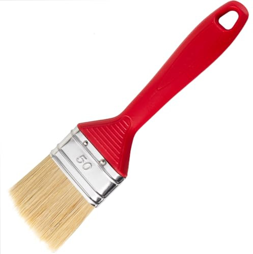 Lot de 5 pinceaux plats - Avec manche en plastique rouge - Largeur de la brosse : 50 mm