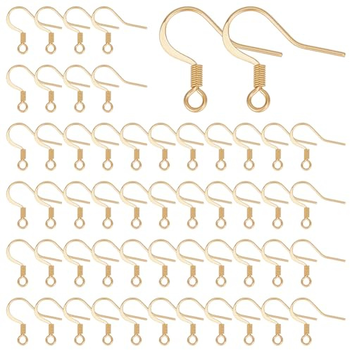 UNICRAFTALE 100 Stück 18 Karat Vergoldete Ohrhaken 316 Edelstahl Ohrringhaken Mit Schlaufen Ohrhaken Angelhaken Flache Ohrringhaken Mit Spule Für Die Herstellung von DIY Ohrringschmuck