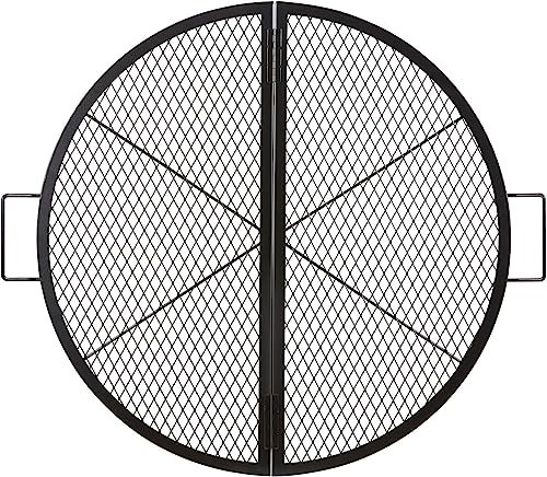 Foldable Round Cooking Grate For Fire Pit, Heavy Duty Steel Bbq Grill Grid With Handle And X Wire Support, Portable Camping Cookware - 36 Inch Black