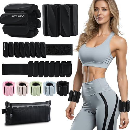 BECOJADDE Gewichtsmanschetten fuß 0.45 KG Je Gewichte für Beine und Arme Set 2 Ankle Weights Handgelenk Gewichte Knöchelgewichte Fussgewichte für Joggen Cardio Aerobic Krafttraining Schwarz
