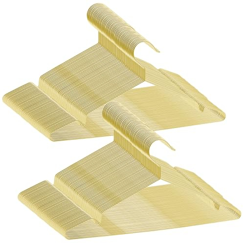 ABHENG 100 Stück Kleiderbügel aus Edelstahl, platzsparend Metall Kleiderstange, rostbeständig, für Shirts, Hemden, Kleider, Tops, 42B x 21H cm,Gold,AIY03100J