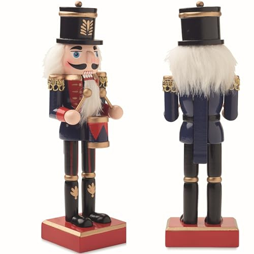 noTrash2003 Grosser Nussknacker aus Holz handbemalt im Klassischen Husarendesign Husar mit Trommel 25 cm Höhe in blau Deko-Nussknacker König aus Holz Weihnachtsdekoration Advent