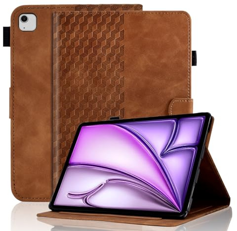 Hülle für iPad Air 13 Zoll M4/M3/M2 (2026/2025/2024) Tablet Schutzhülle Premium Ledertasche Folio Smart Case mit Auto Schlaf/Aufwach Stifthalter Kartensteckplatz für iPad Air 13 Zoll Cover, Braun