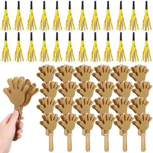 Hollowfly 48 Pack Party Noisemakers New Years Eve Party Supplies Include 24 7.5 Inch Large Hand Clappers 24 Blowers Whistle for Aldult Birthday 2026 New Years Eve Favor(Gold)