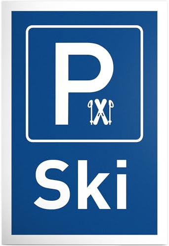 DankeDir! Parkplatz Ski - 30 x 20 cm Schild Kunststoff - Lustiges Hinweisschild für Skifahrer - Geschenkidee für Wintersportler - Wetterfeste Deko für Skihütte und Zuhause