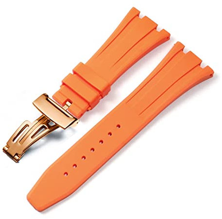 KGFCE Per AP Royal Oak Offshore 15400/15202/15703 cinturino per orologio in gomma siliconica da uomo accessori per cinturino per orologio 27mm 28mm(Orange Rose Gold,27mm)