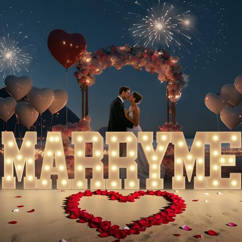 JoyMuse Marry Me Light Up Letters, Large Marry Me Letter for Proposal, Will You Marry Me Sign Marquee Letters 3FT Tall Proposal Kit with Rose Petal for Marry Me Decorations
