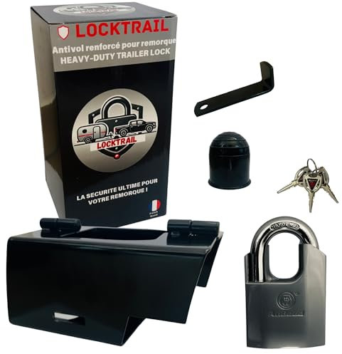 Antivol remorque universel en acier avec Cadenas haute résistance, Compatible remorque moto, voiture, caravane attelée ou non - Protection boule attelage offerte