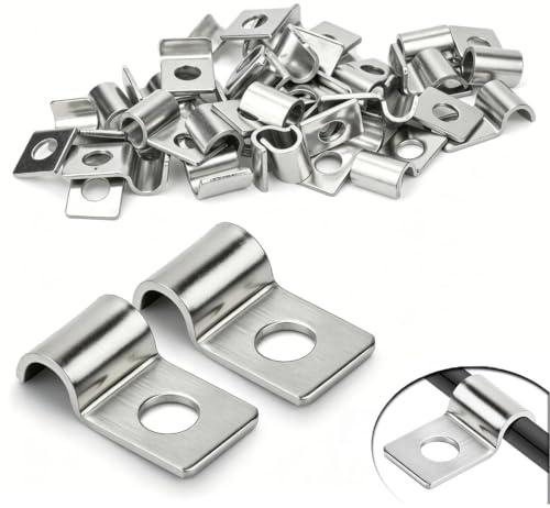 GIUSOBG 50 Stück Kabelschellen 2mm Metall Rohrschellen Verdickter | 304 Edelstahl Cable Clips Rohrschellen U Förmiges Einzelloch Kabel Befestigung Wand Zur Befestigung von Kabeln, Drähten