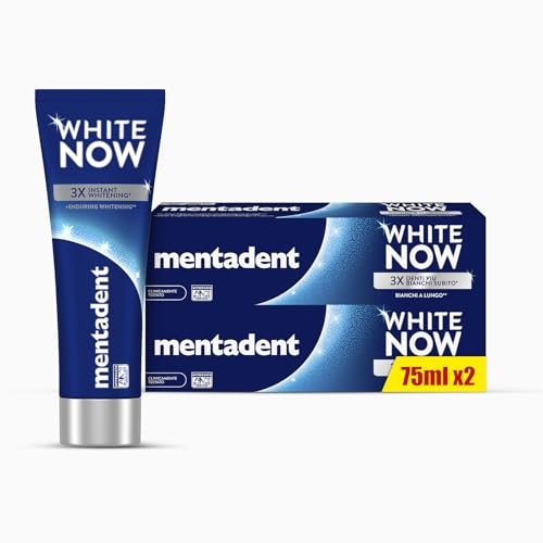 Mentadent Dentifricio White Now Original, Dentifricio Sbiancante con White-Correct e White-Infinity Technology, 2x75 ml