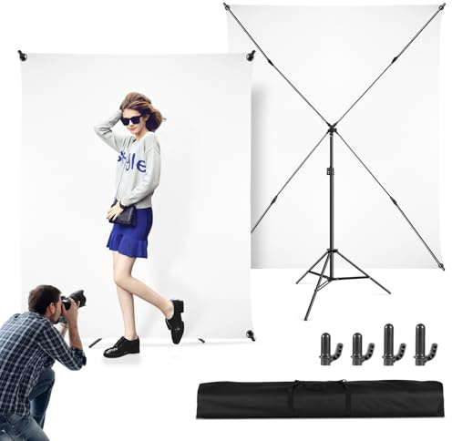 White Screen with Stand 1.5 x 2 m, White Screen with Adjustable Background Stand for Photography, Streaming, Gaming, Chroma Key, Photo Studio Video Shooting, Portrait Headshot Photography