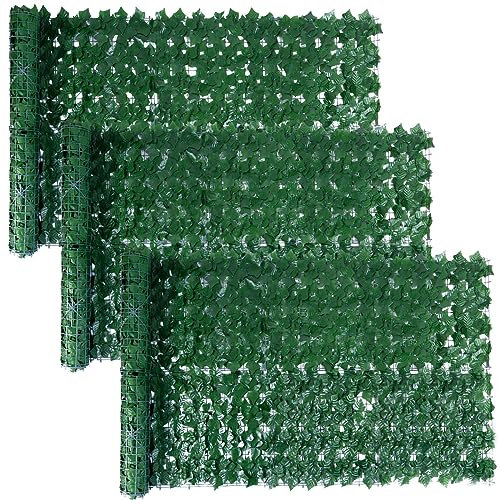 Rollo de valla de privacidad de hojas de hiedra artificial, rollo de valla de privacidad, paneles de pared verdes para decoración de pared interior y exterior, 1 m x 3 m (3 rollos)
