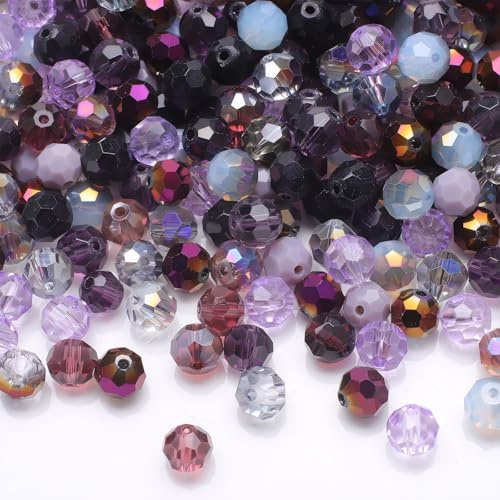 400PCS Crystal Glass Beads,4mm Round Faceted Beads,Multicolored Assorted Glass Bead for Jewelry Making,DIY Bracelets,Necklaces,Craft Projects, Spacer Bead,Faux Pearls (Purple 4MM)