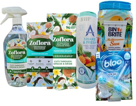 Home Cleaning Bundle with Disinfectant Concentrate 500ml, Spray 800ml, Wipes 96pk, Toilet Block, Bin Cleaner 500g, Carpet Fresh 350g