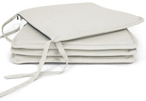 MANEMI Pack 4 Cojines para Silla 40x40x2cm - Cojín Decorativo con Textura de Bambú para Silla, Sofá o Comedor - Juego de Cojines de Asiento Estilo Rústico y Transpirable con Cintas de Sujeción,