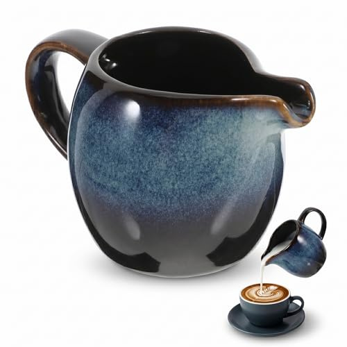 Homoyoyo Keramik-sauciere Ergonomischer Griff Milchaufschäumkrug Sahnekännchen Klein Porzellankrug Zum Erwärmen Servierschale Für Saucen Blau Sahnebecher Milchaufschäumbecher