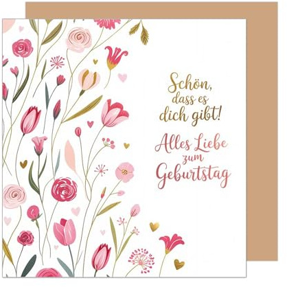 Edition Seidel Premium quadratische Geburtstagskarte mit Umschlag. Glückwunschkarte zum Geburtstag Karte Blumen Motto Gute Wünsche (GQ496 SW025)