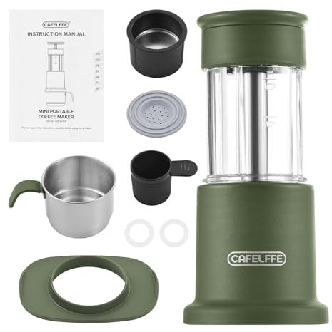 Buachois Caffettiera portatile, 2 su 1 Manuale di viaggio Premere la macchina del caffè per NES Capo macinata con tazza in acciaio inossidabile da 120 ml da 80 ml (Verde)