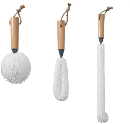 Juego de 3 cepillos de limpieza para botellas, cepillo de limpieza de decantador, herramienta multifuncional de cepillo de limpieza del hogar, cepillo de botella con mango de madera, para lavar varios