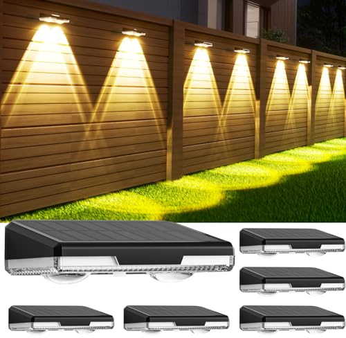 AIXPI Solar Fence Lights Outdoor Garden, 6-Pack Solar Powered Wall Lights with 3 Color Modes & IP65 Waterproof for Courtyards, Patio, Deck, Pool, Gate, Yard and Path