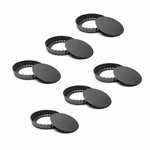 Tomotato 6 Piezas Molde para Tartas Antiadherente, 7,6cm Molde Redondo para Quiche de Acero Carbono con Fondo Desmontable, Mini Moldes para Tartas y Postres, Tartas de Mousse