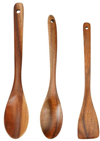 3 Pcs Wooden Spoons for Cooking 30x5 cm Wooden Spoons 26x5 cm Wood Spatula | Non-Stick,Heat Resistant,Wood Kitchen Utensil,Long Handle,Mixing Spoons,Cooking Spoon for Kitchen