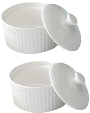 MOLUCKFU Lot de 2 Bols à Pâtisserie Blancs en Céramique, Petits Ramequins Antiadhésifs, pour Pudding, Mousse et Desserts au Four, Ustensiles de Cuisson Compacts pour Usage Domestique
