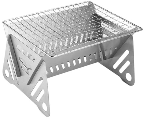 Toyvian Tragbarer Edelstahl Campinggrill Klappbar Abnehmbar BBQ Grillrost Mobiler Holzkohlegrill für Outdoor Barbecue Picknick Garten Leicht und Platzsparend