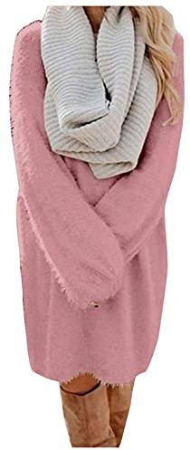 Robe en tricot 2025 pour femme - Pull à col rond - Pull long surdimensionné - Couleur unie - Manches longues - Robe d'hiver en coton élégante et sexy - Robe de Noël festive - Pull à col roulé - S-XXL