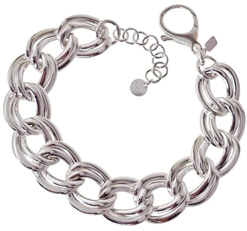 Inmaculada Romero IR Pulsera en Plata de Ley 925m de 19cm. con eslabones grandes dobles huecos de 17mm.