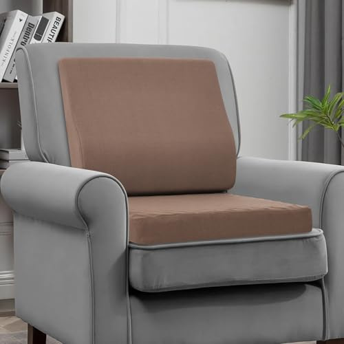 Shinnwa 50x50CM Lendenstützenkissen für Sessel, ultraweiches Schaumstoff-Rückenstützkissen und Eierbox-Schaumstoff-Sitzkissen 2-in-1 für Sofa, Bürostuhl, Braun