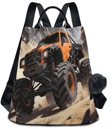 Loancwa Blå och vit porslin karpmönster off-road fordonsmönster dagväska 17 l stöldsäker laptopryggsäck för dagliga shoppare shopping