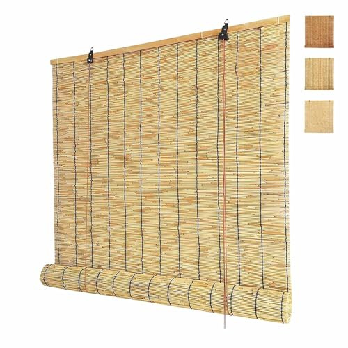 Tenda Bamboo Esterno 90 100 140 Cm Tenda In Canna Tende A Rullo In Bambù Naturale Tende Di Canna Tapparella Bambu Privacy Cortina Di Bambu Con Sollevatore Per Verande(Natural Black,W100 x L270 cm)