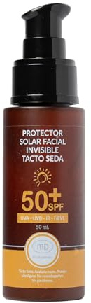 Madriderma - Protector Solar Facial Invisible SPF50, Amplio Espectro UVA/UVB, Protección Solar de Luz Azul e Infrarrojos, Acabado Mate, Tacto Seda Imperceptible, sin Parabenos, no Comedogénico, 50ml
