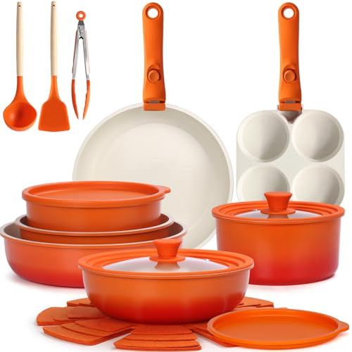 GiPP 21-delat gryt kastrullset non-stick avtagbara handtag orange toning