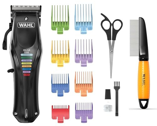 WAHL Animal Color Pro – Schermaschine mit farbcodierten Aufsteckkämmen, netz- und akkubetriebene Schermaschine für Hunde, + WAHL Grooming Comb – Fellkamm für Hunde und Katzen, minimales Ziehen