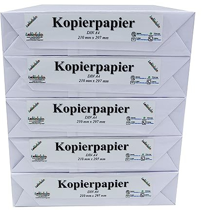 Kopierpapier A4 21 cm x 29,7 cm, 2500 Blatt | Papier Druckerpapier Blätter Zettel Schreibpapier