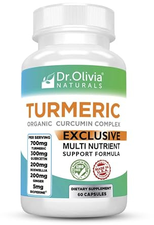Dr. Olivia Naturals Organic Turmeric Curcumin Complex with BioPerine Black Pepper, Ginger & Boswellia, 1500mg Support for Joint Health & Healthy Inflammatory Response, High Absorption, 60 Capsules