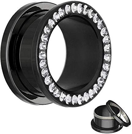Treuheld® Kristall Ohr Flesh Tunnel | Schwarz | 17 Größen