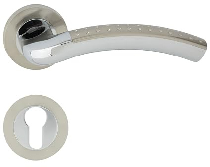 domino Türgriff Drückergarnitur PZ - Profilzylinder Set Rund-Rosette Türklinke für Zimmertür, Bürotür, Kellertür & Innentür Türbeschläge aus Aluminium SHARON ECO-R M6/M9