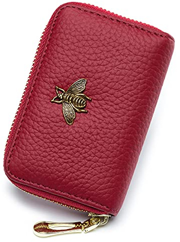 imeetu RFID Credit Card Holder, Small Leather Zipper Card Case Wallet for Women (Lite,Red)