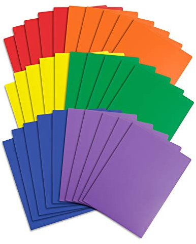 Blue Summit Supplies 30 Pack Two Pocket Plastic Folders Bulk, 2 Pocket Plastic Folders, Assorted Colors, Durable, Letter Size with Business Card Slot