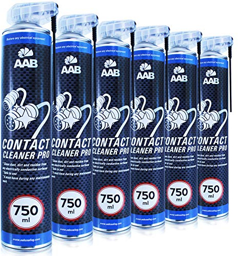 AAB Contact Cleaner Pro 750ml - 6 Pièces - Agent Puissant De Nettoyage des Contacts – Spray Contact Electrique, Nettoyage Moteur, Desoxydant Electronique, Nettoyant pour Carburateur, Moteur