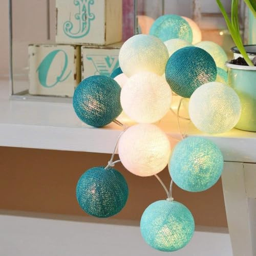 Ciskotu Lichterkette Innen Batterie, 3.8M Lichterkette Lampions 20 LED, Cotton Ball Lichterkette Kugeln für Kinderzimmer Weihnachten Party Garten Terrasse (Grün)