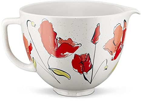 KitchenAid Bol en céramique de 5 litres pour tous les mélangeurs sur socle à tête inclinable de 4,5 à 5 litres KSM2CB5PPY, coquelicot