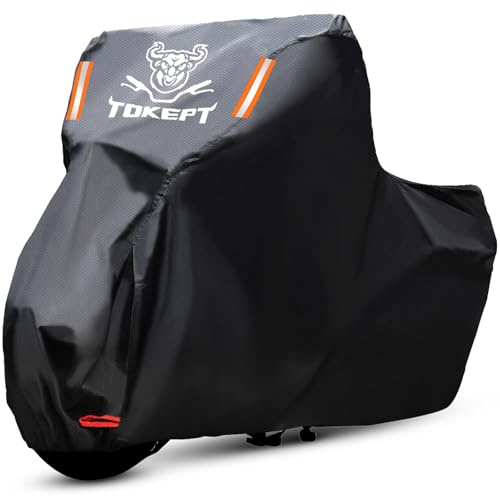Tokept Black Motorcycle Cover, 210D Oxford Fabric All Weather Water Sun Protection, 116 inch Vehicle Cover for Harley Davidson Honda Suzuki Kawasaki Yamaha (XXXL)
