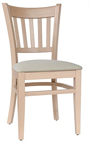 abritus Stuhl Buche massiv Natur lackiert – Polsterstuhl mit Creme Kunstleder | Esszimmerstuhl fertig montiert |150 kg belastbar | ergonomisch & gastronomiegeeignet T002*